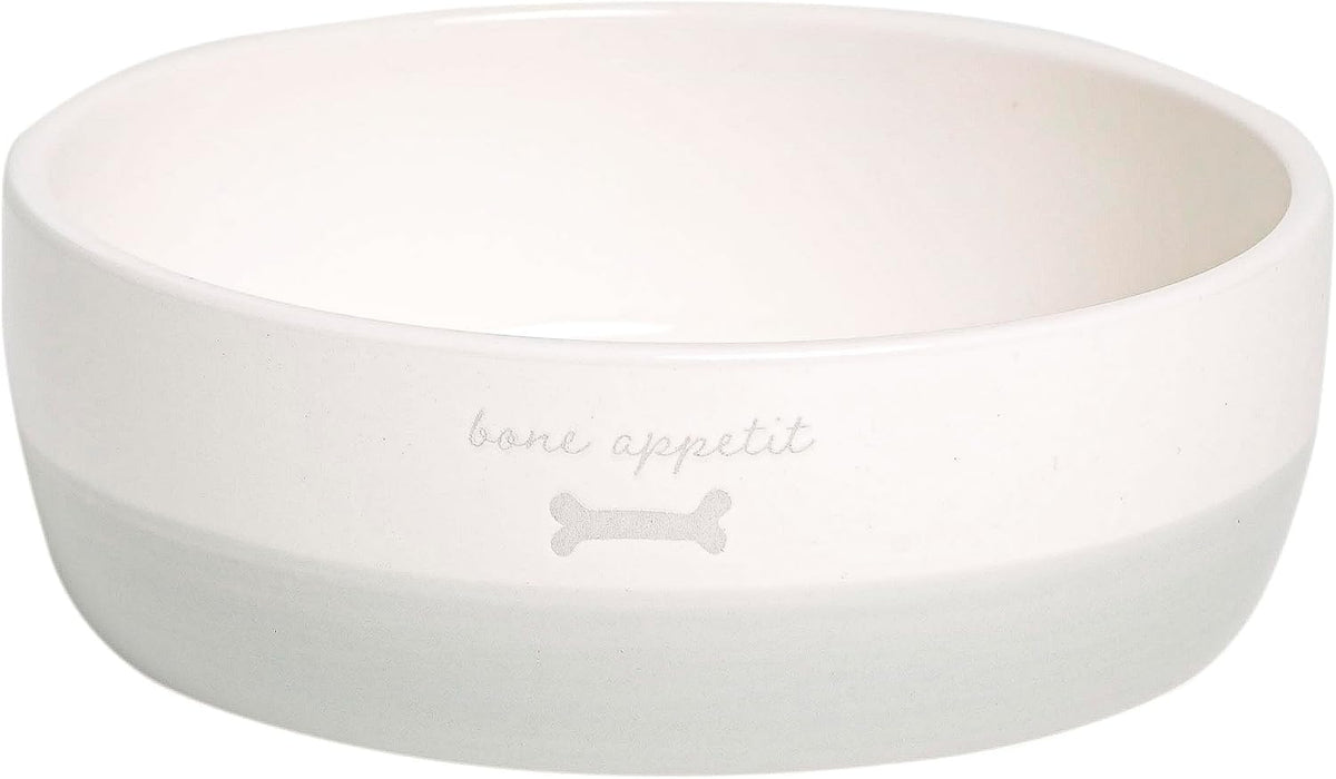 Pearhead Ceramic Dog Bowl, Woof Speckled Pet Food & Water Dish - Gray Bone Appetit Bowl / Small