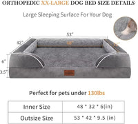 Comfort Expression Orthopedic Memory Foam Dog Beds for Giant Dogs, XXL Dogs Beds Washable, Waterproof Dog Beds with Bolster & Removable Cover(XX-Large,Silver Grey)