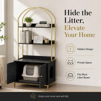 Cat Litter Box Enclosure with 2-Tier Shelves - Black and Gold - image 3