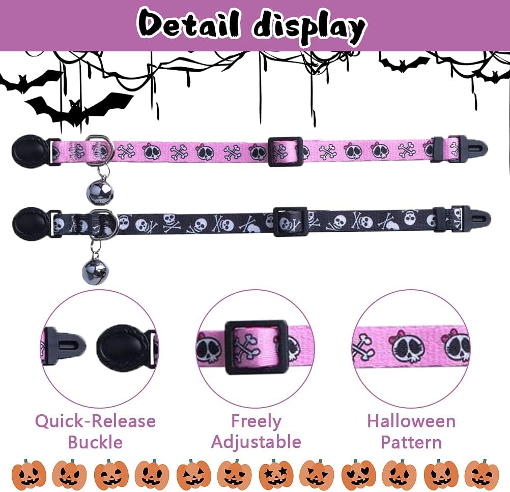 PUPTECK Halloween Cat Collar Breakaway with Bells, Kitten Outfit – Essentials for Cats - Black&Purple / NECK (7.87"-11.8") - image 4