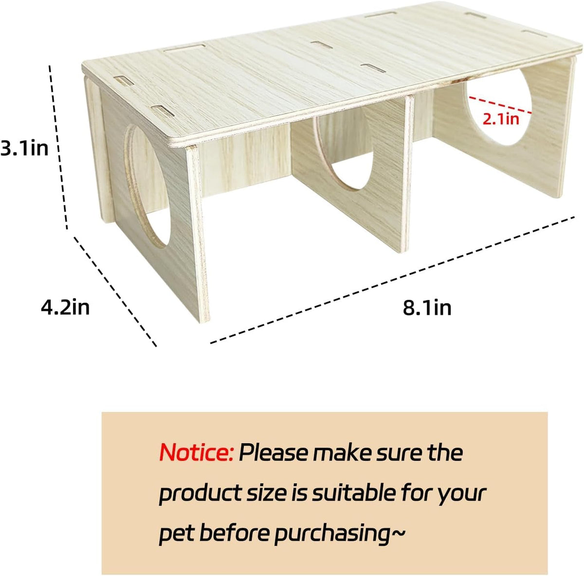 Wooden Hamsters 2-Chamber Hideout-Tunnel Multi Chamber Exploring Toy - M - image 2