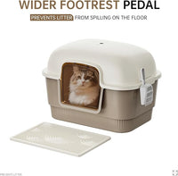 Cat Litter Box with Litter Mat and Scoop,High Wall Enclosed Cat Litter Boxes for Anti-Leakage, Covered Kitty Litter Box with Handle and Buckles for Portability and Privacy, Odor Control (Brown)