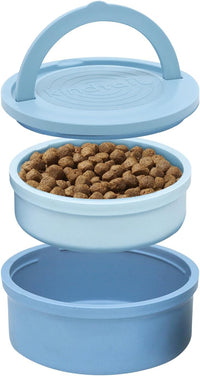 Dog Travel Bowls - Set of 2 Portable Pet Food & Water Dishes with Lid & Handle - Each Nesting - Blue / Small