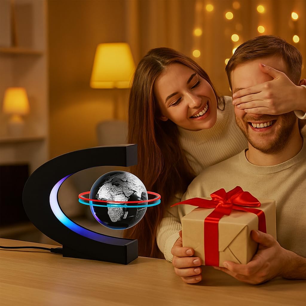 Magnetic Levitation Floating Rotating World Globe with LED Light - Black - image 4