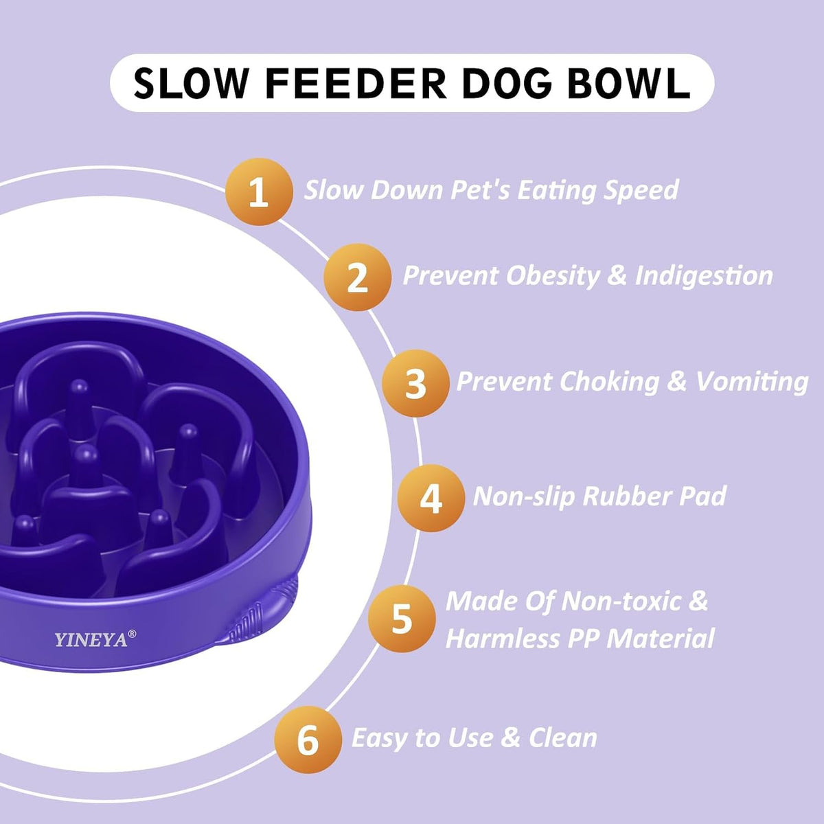 YINEYA Slow Feeder Dog Bowl for Medium Dogs - Large / F - Purple & Black - image 2