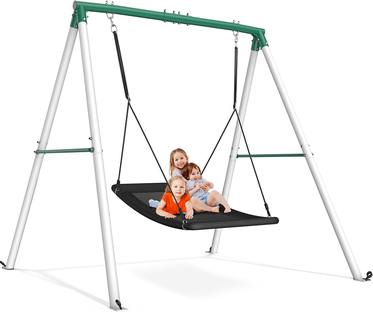 Trekassy 60" Platform Saucer Swing with Stand - Green/White Frame + Black Swing / 440LBS & 6FT