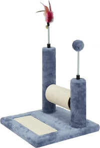 Grey cat scratching post with spinning sisal scratcher and plush base - view 2