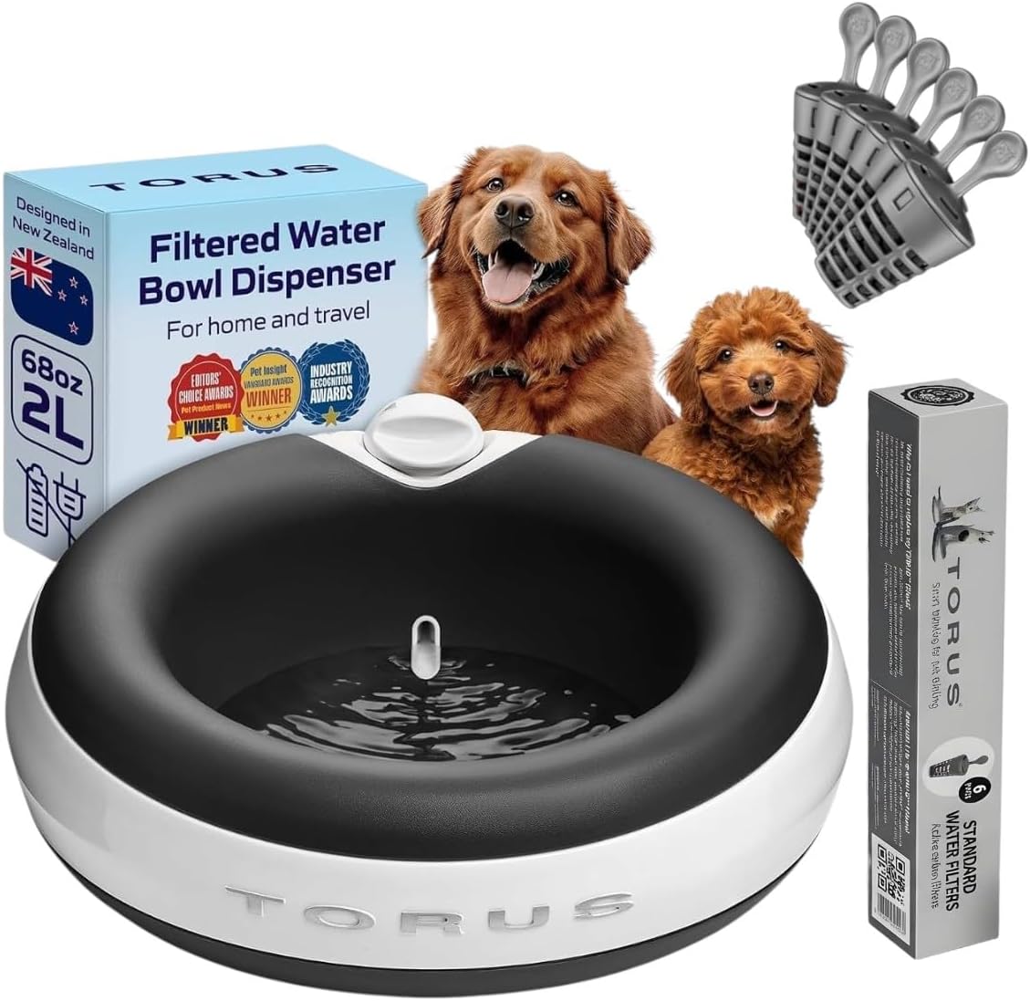 Filtered Portable Dog Water Dispenser - Shadow Pup Maxi + (6-Pack) Filters / Maxi (68 oz / 2L) / Hydration Kits