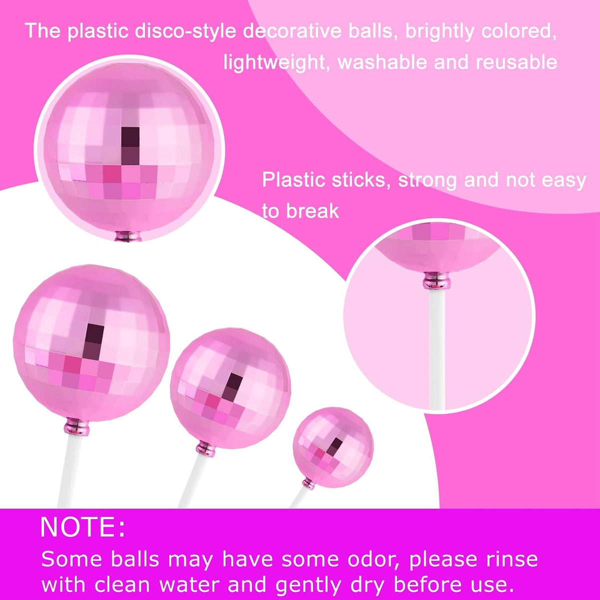 ASTARON 20 Pcs Gold Balls Cake Topper Decorations for Birthday Cake - Disco Pink - image 3