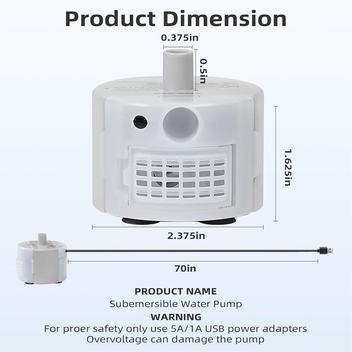 Ultra-quiet DC 5V replacement pump with USB cable for stainless steel cat water fountains - view 3