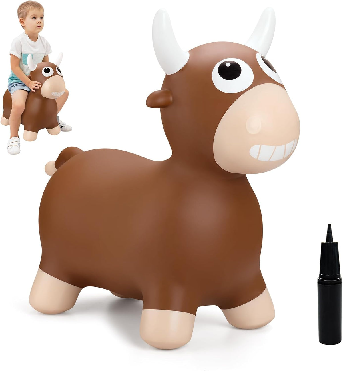 ZOOJOY Inflatable Horse Hopping Toy - Brown Bull