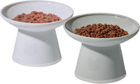Necoichi BPA-Free Extra-Wide Elevated Cat Food Bowls - Gray and White (Classic)