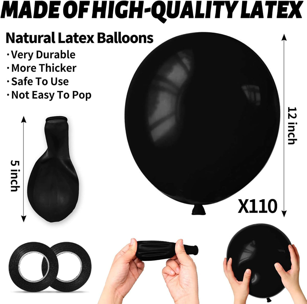 110pcs Black Balloon 12 inch - 12inch(normal) / A36-black - image 3