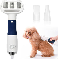 3-in-1 Pet Hair Dryer & Slicker Brush for Dogs & Cats, Portable - blue