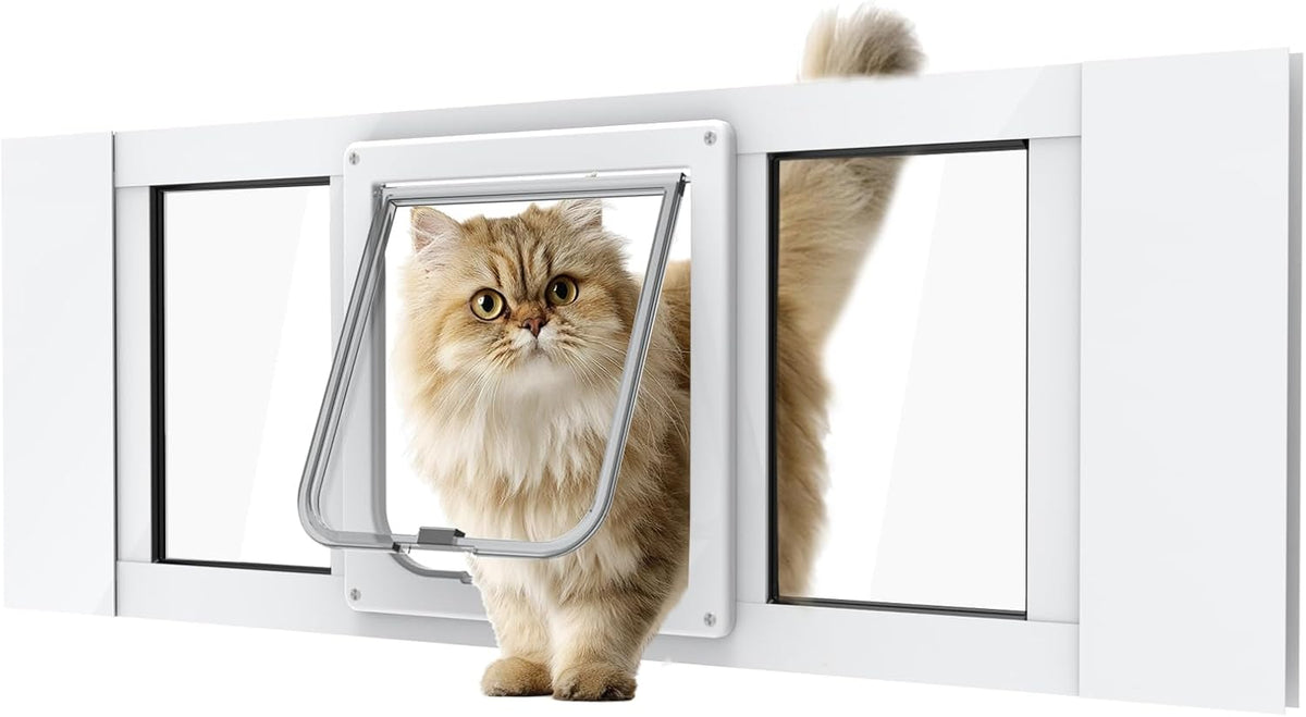 Aluminum Cat Door for Windows - White Tall / Fit 28"-32" Window