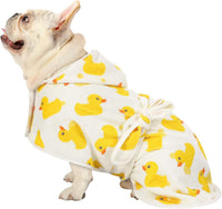 HDE Hooded Dog Bathrobe Quick Dry Towel Wrap for After Bath White - Medium / White Rubber Ducks