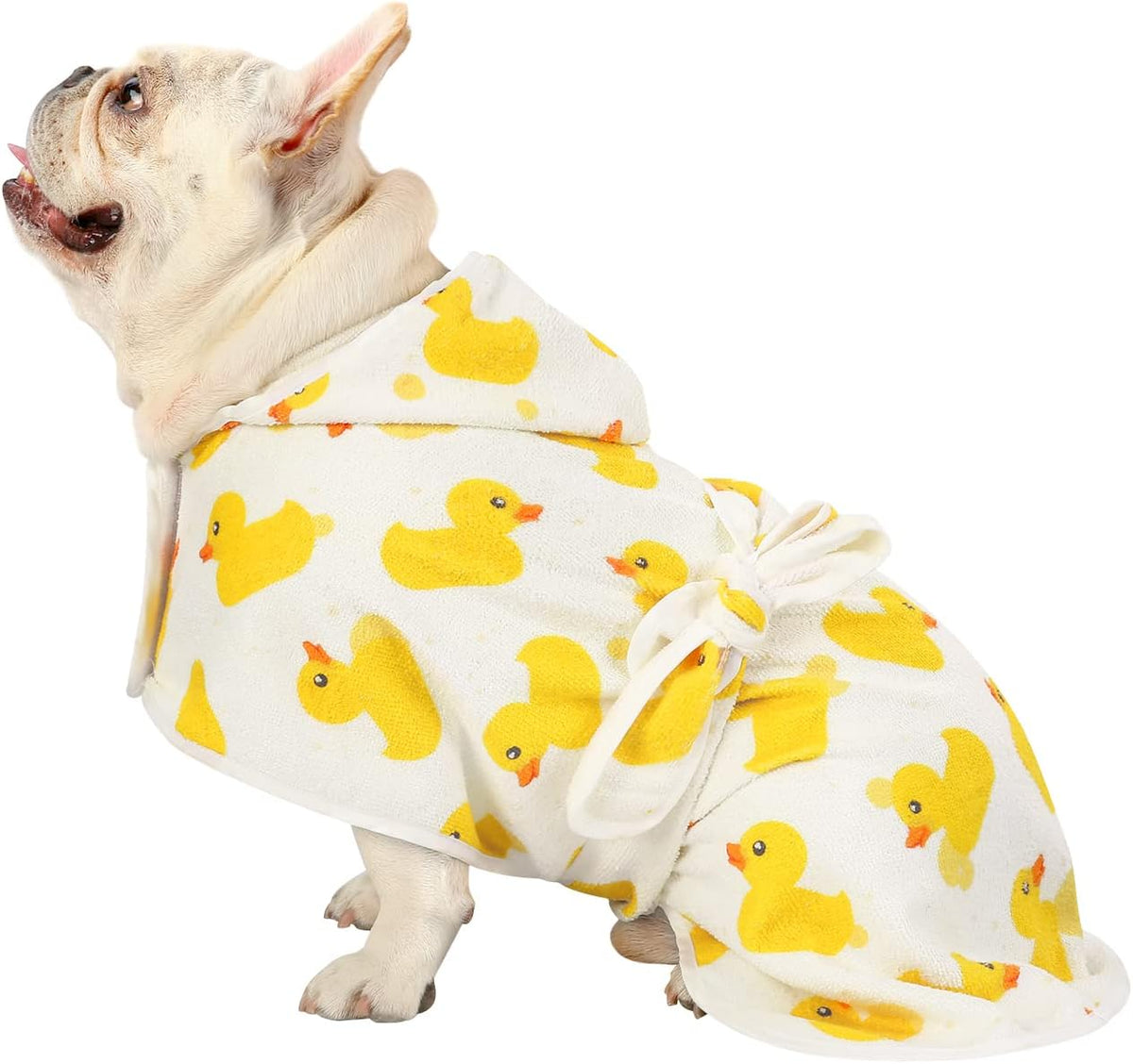 HDE Hooded Dog Bathrobe Quick Dry Towel Wrap for After Bath White - Medium / White Rubber Ducks