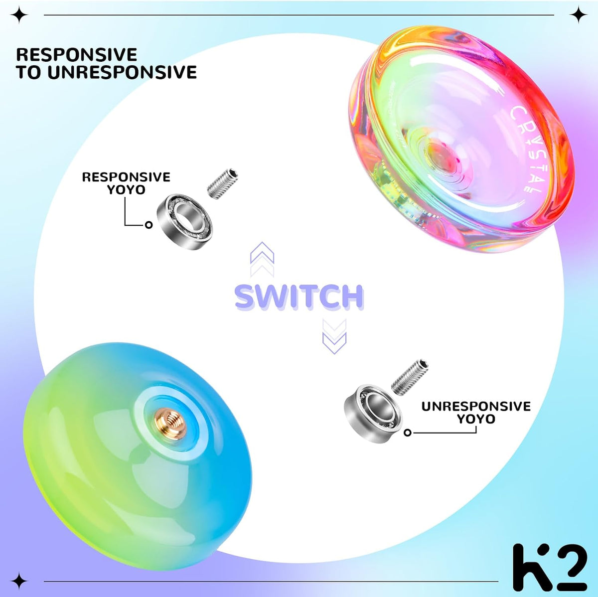 K2 Crystal Responsive Yoyo for Kids，Professional Yo-yo for Beginners – Fun for Kids & Family - Rainbow Gradient - image 4