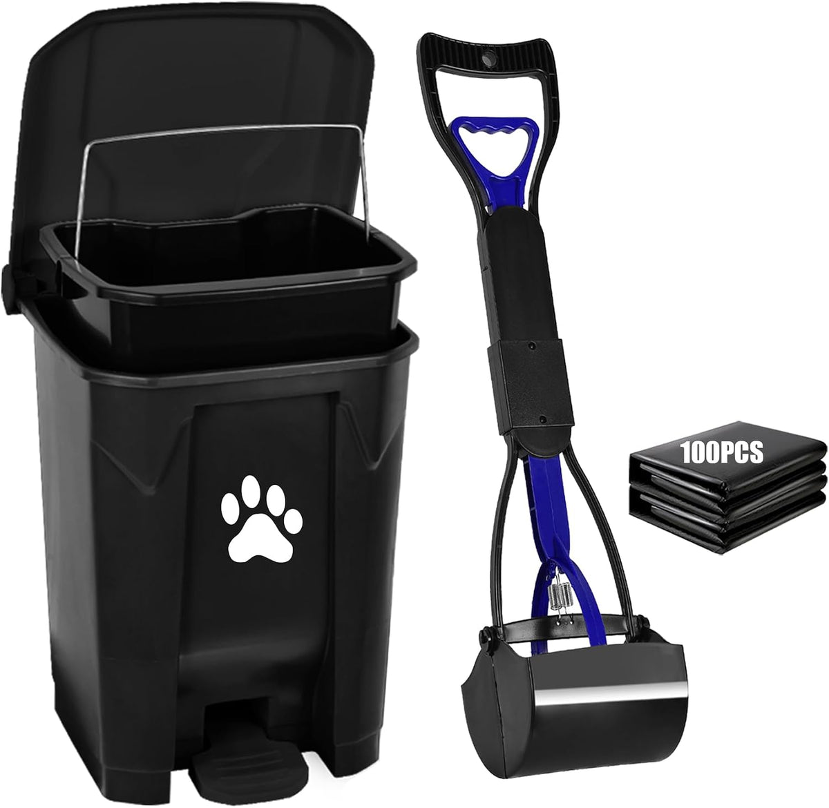 Dog Poop Trash Can Outside with Poop Scooper - Black / 20L