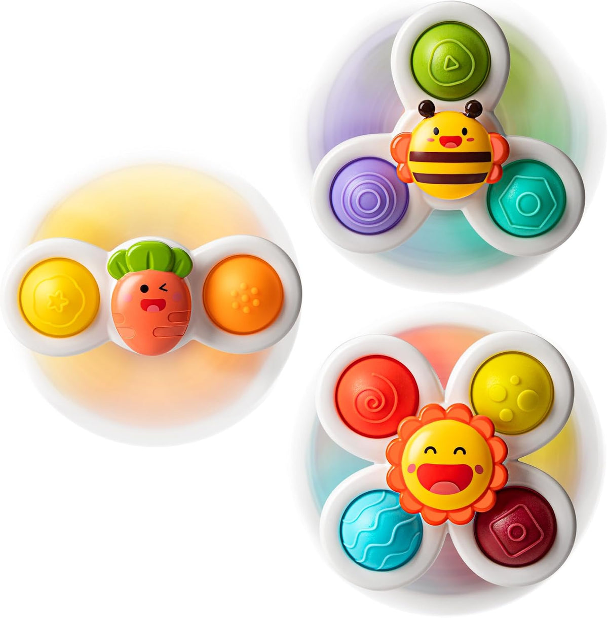 3PCS Suction Cup Spinner Toys for 1 2 Year Old Boys Spinning Toys - Flower