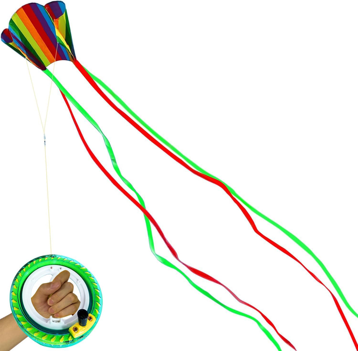 HENGDA rainbow parafoil kite with long tail, string winder and carry bag