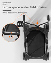 Pet Stroller with 4 Wheels for Small/Medium Pets, Portable Travel Foldable Carrier Jogger for Dog Cat Puppy Kitty, Rear Wheel Breaks, Storage Basket, Visible Mesh with Weather Cover (Black)