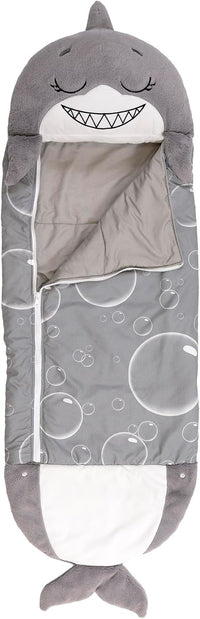 Happy Nappers grey shark 2-in-1 play pillow and sleepy sack, large 66 x 30 inch
