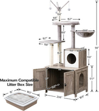 HOOBRO Cat Tree Tower with Litter Box Enclosure Indoor - Greige + White - image 3