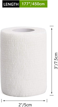 TOBWOLF 12PCS Self Adhering Bandage, 3" x5yd / 7.5cmx4.5m Cohesive Elastic Bandage Wrap Gauze Roll, Breathable Sports Tape, Medical Wrap for Wrist Ankle Knee Leg Sprains Swelling - White