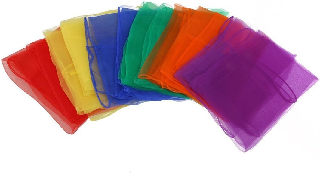 yueton 12 pack of colorful hemmed square chiffon rhythm band scarves in six colors