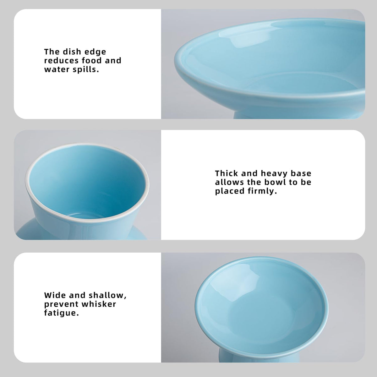 Ceramic Elevated Cat Food Bowls, 6.2" Wide - Blue / 2 Pack - image 4