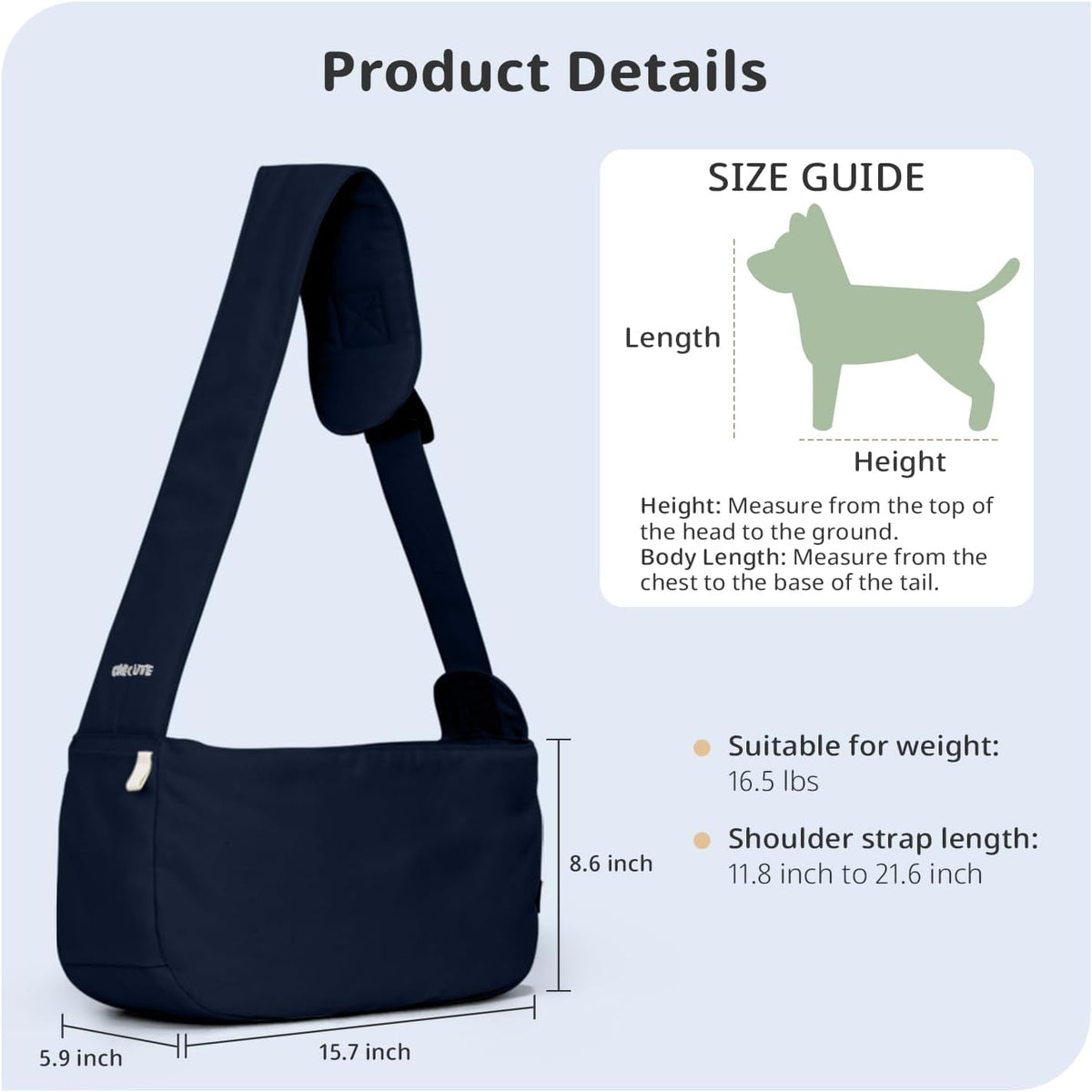 ONECUTE Dog Purse Carrier for Small Dogs Rabbit cat with Large Pockets - Navy Blue Sling / 15.7"L x 5.9"W x 8.6"H - image 2