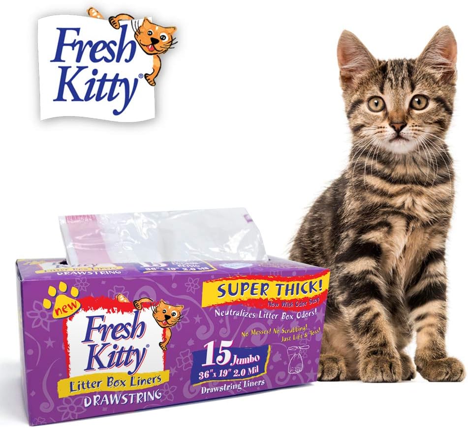 15 Count Fresh Kitty Litter Box Liners Super Thick, Durable - White/Pink / 15 Count (Pack of 1)