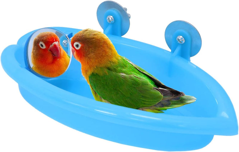 Wontee Bird Bath with Mirror for Small Birds Budgie Parakeet Cage - Blue (A)