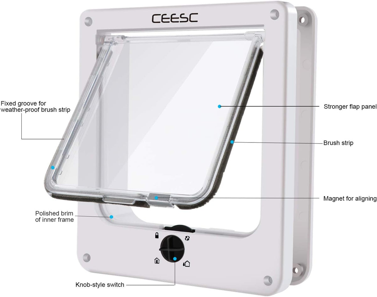 CEESC Medium Cat Door for Interior/Exterior, for Pets <15.75" - XL- Inner size: 7.7"(W) x 8.9"(H) / White - image 3