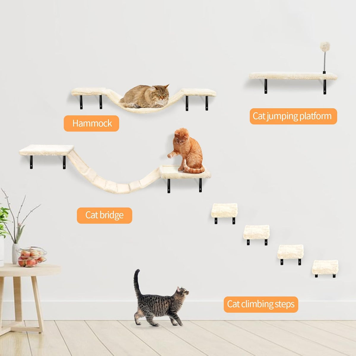 Cat Wall Shelves, Space-Saving Wood Cat Wall Furniture for Indoor Cats – Essentials for Cats - dark grey - image 3