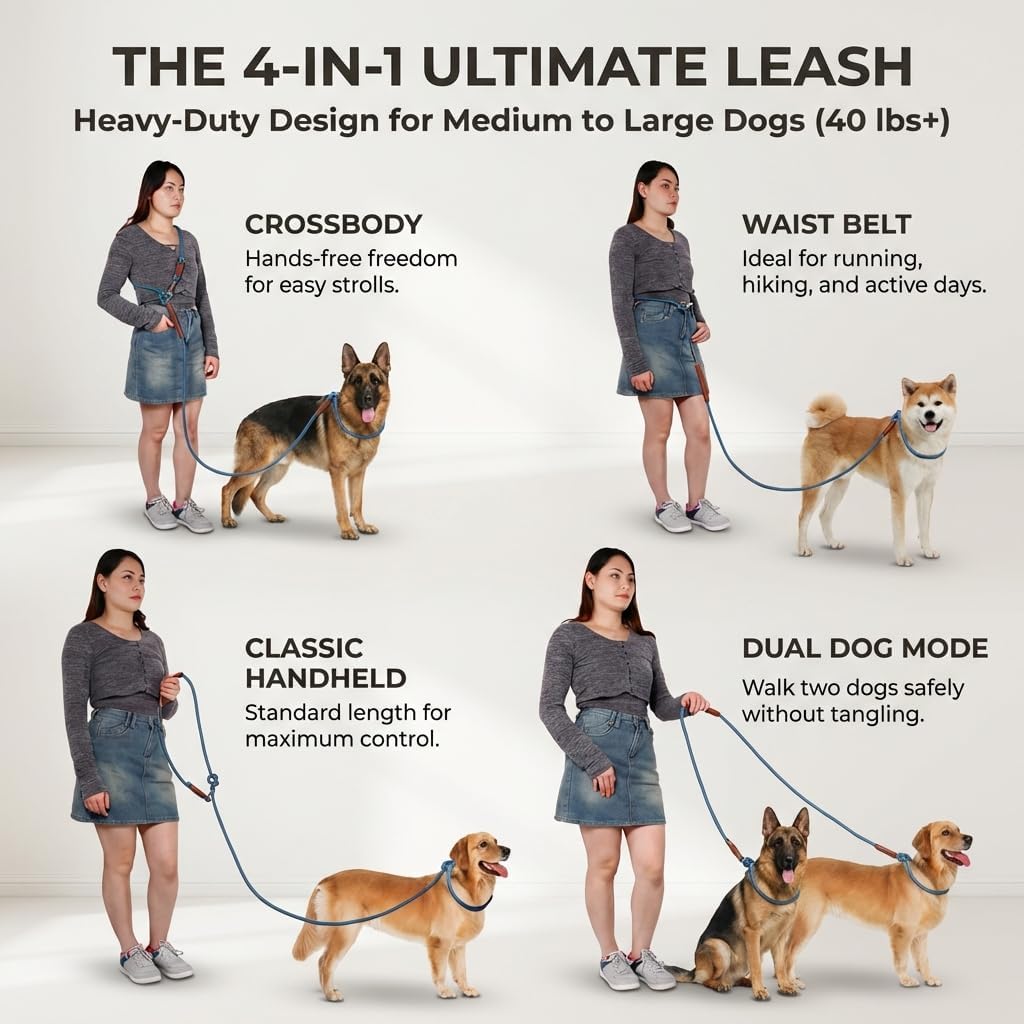 Hands Free Multifunctional Dog Leash for 1 or 2 Dogs - Tapestry Blue - image 3