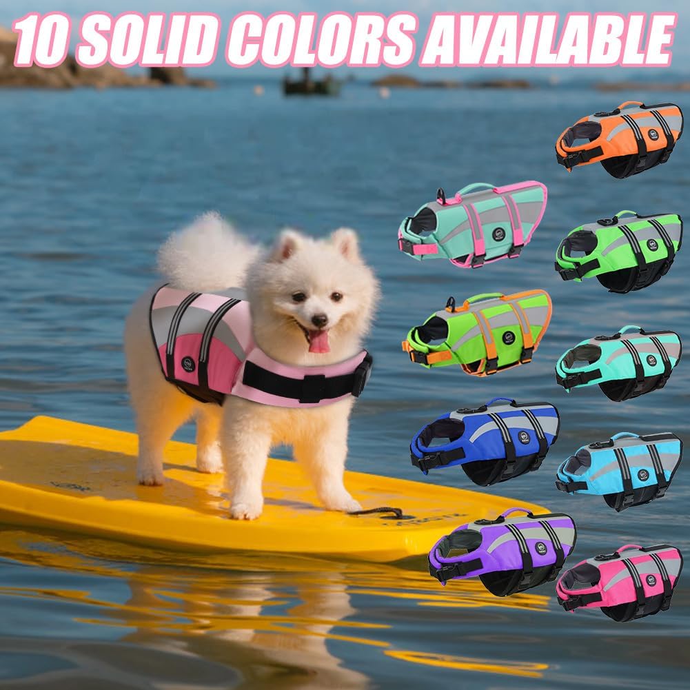 EMUST Dog Life Jacket, High Visibility Dog Life Vests with 2 Rescue Handles – Essentials for Dogs - L / NewPink - image 3