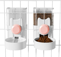Hanging Cage Auto Pet Food Bowl Water Bottle Dispenser - Pink