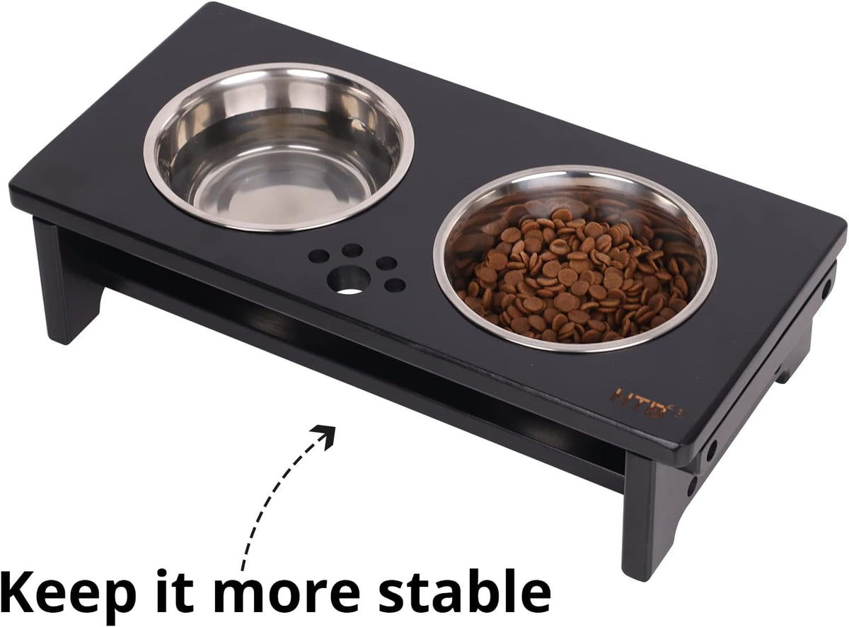 HTB Elevated Dog Bowls,Raised Dog Bowl Stand with 2 Stainless Steel Bowls,Elevated Raised Dog Bowls - small-4“tall,21 Oz bowl / Black - image 4