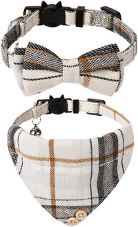Faleela Breakaway Cat Collar with Bells - Beige bow+bandana