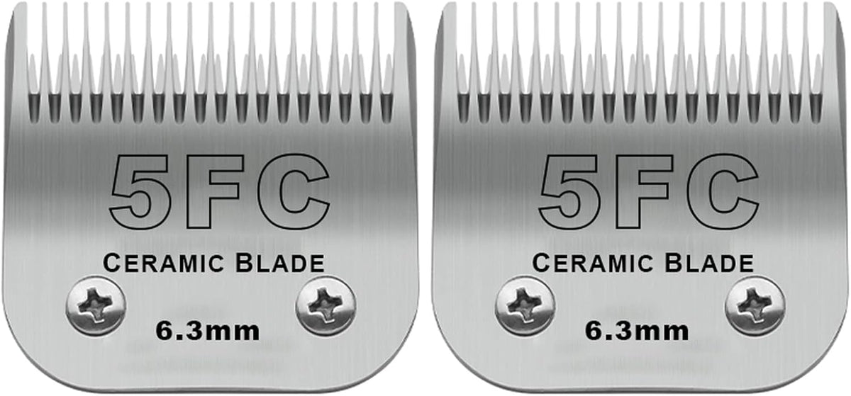 10# Grooming Ceramic Pet Clipper Blades Compatible with Andis & Oster - Silver / 5FC 6.3mm (2 Pack)