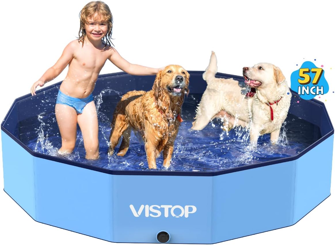 VISTOP Extra Large Foldable Dog Pool XXL - XL- 57" x 12" / Blue