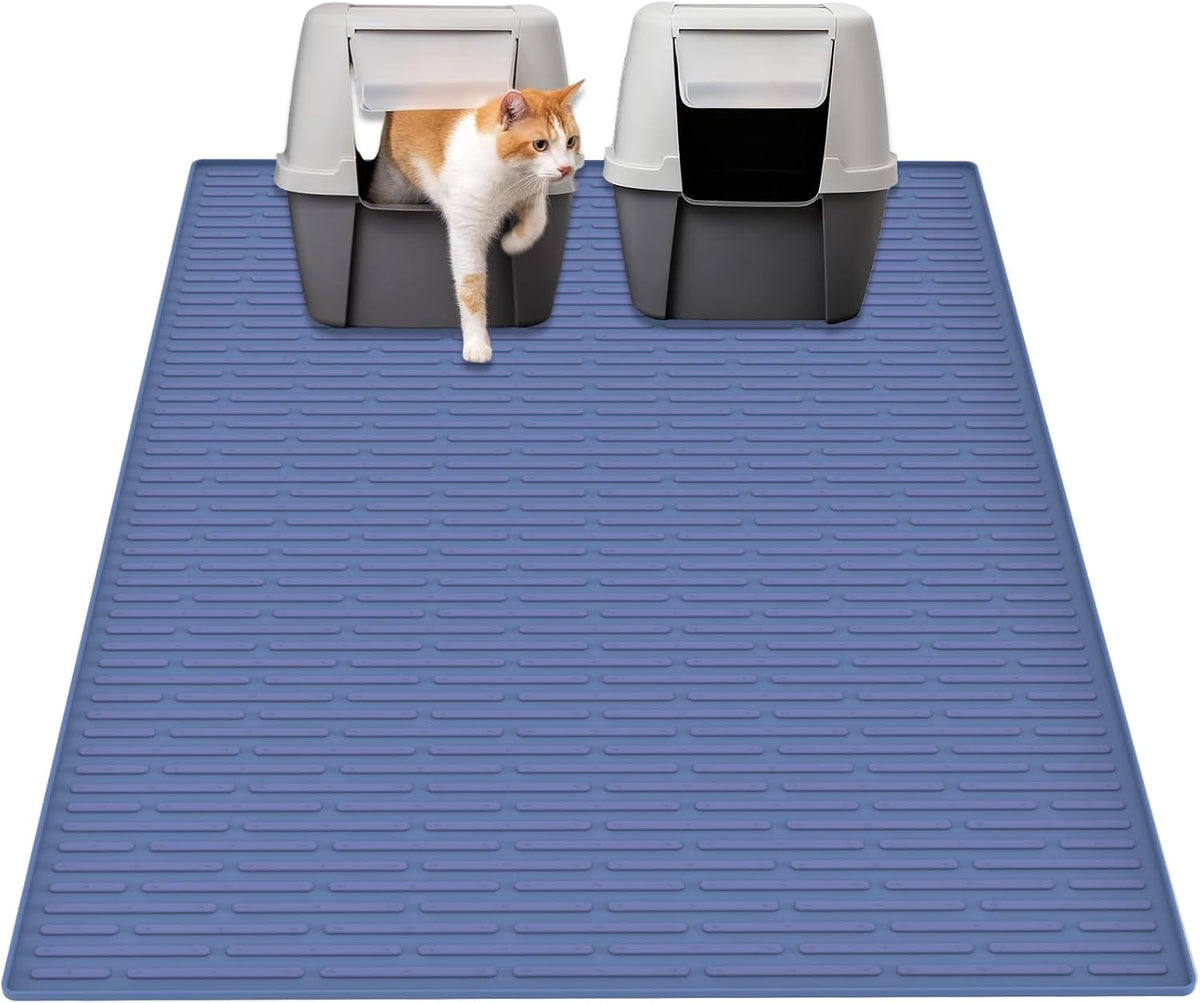 Ultibe 40"x30" Extra Large Silicone Cat Litter Mat - Lake Blue / 40"L x 30"W