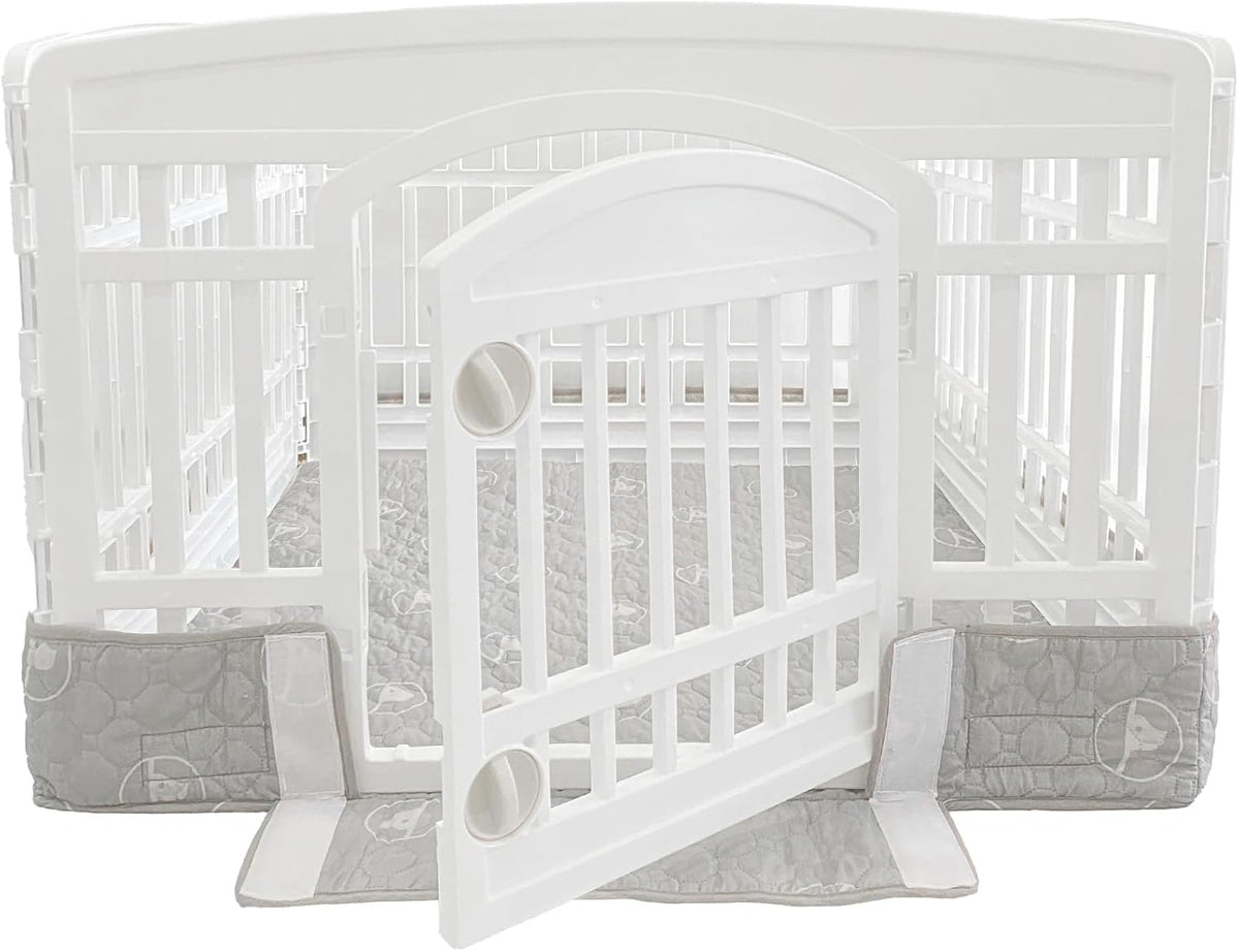 PJYuCien Playpen Top Cover for 36'' Width 4 Panel Pen, Black Paw – Essentials for Dogs - Fits Plastic 4 Panels Playpen / Bottom, 36"Width, Gray White ( Adhesive Tape Connections ) - image 2