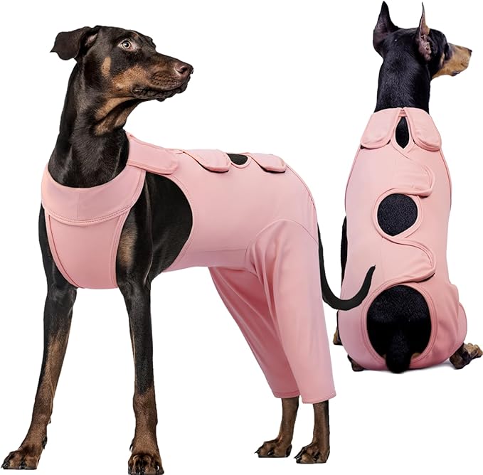 Kuoser Dog Recovery Suit for Back Legs, Thigh Wound Protective Sleeve for Dogs, Dog Recovery Sleeve for Female Male Dogs, Dog Onesie After Surgery Pet Surgical Suit for Spay Neuter, Pink XXL