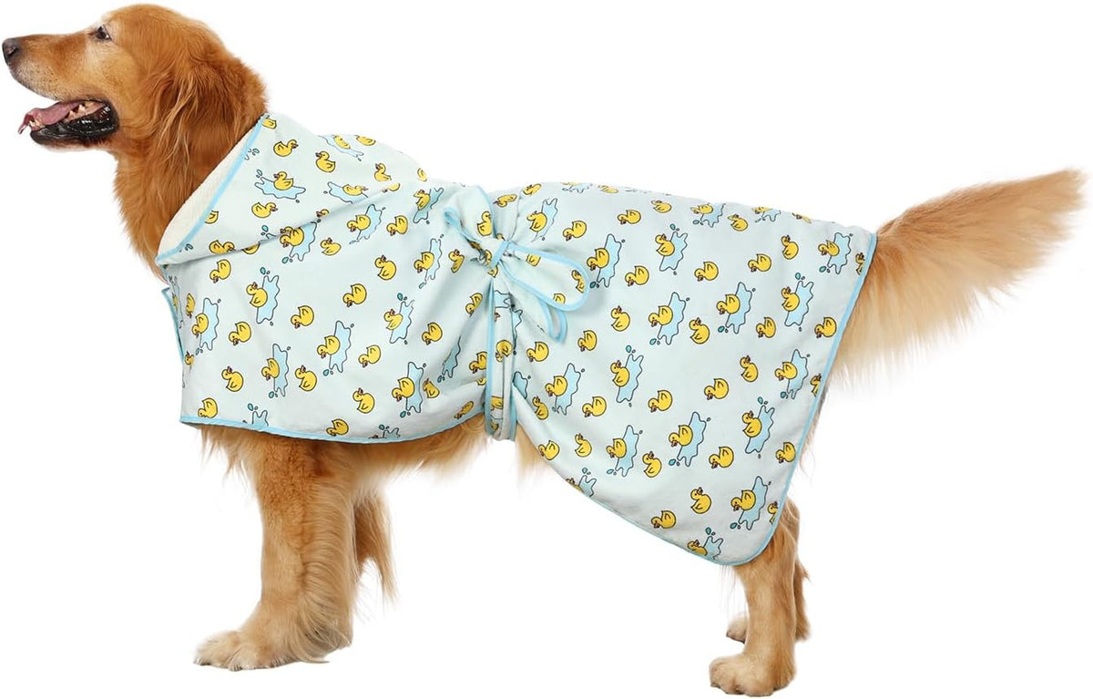 HDE Hooded Dog Bathrobe Quick Dry Towel Wrap for After Bath White - X-Large / Rubber Duck Puddles - image 3