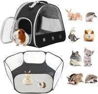 Small Animals Tent, Breathable Transparent Pet Playpen Pop Open Outdoor/Indoor Exercise Fence - Black / TPU Carrier+Playpen