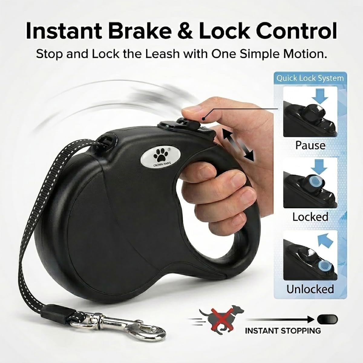 16ft Retractable Dog Leash for Large Breed Dogs up to 110 lbs - Large / Black - image 3