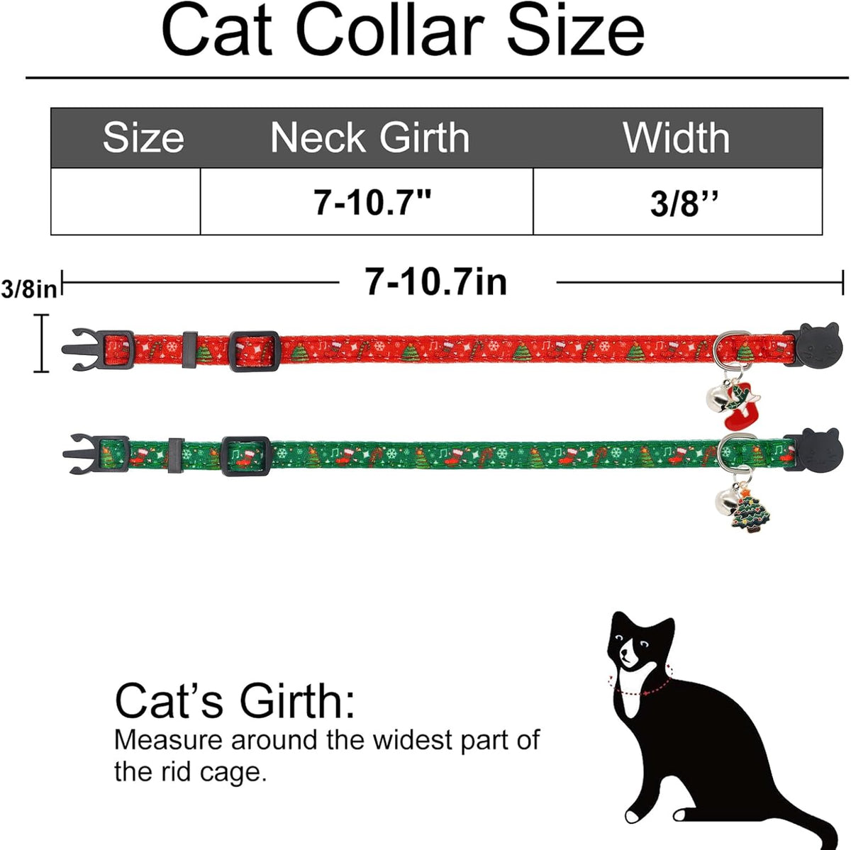 Halloween Cat Collar, Cotton 2 Pack Cat Collar with Bells - Christmas / 7-11'' - image 3